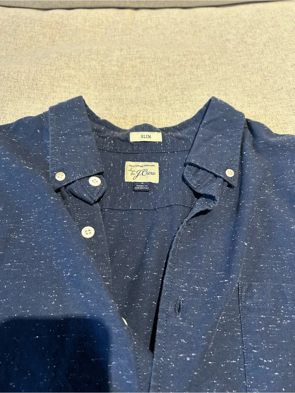 J Crew Slim Button-Down Navy Speckled Men's Shirt